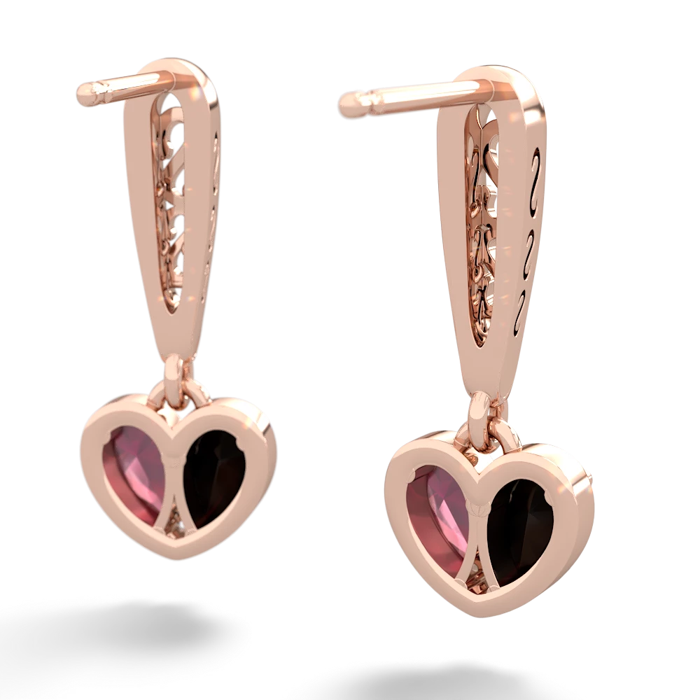 Onyx Filligree Heart 14K Rose Gold earrings E5070
