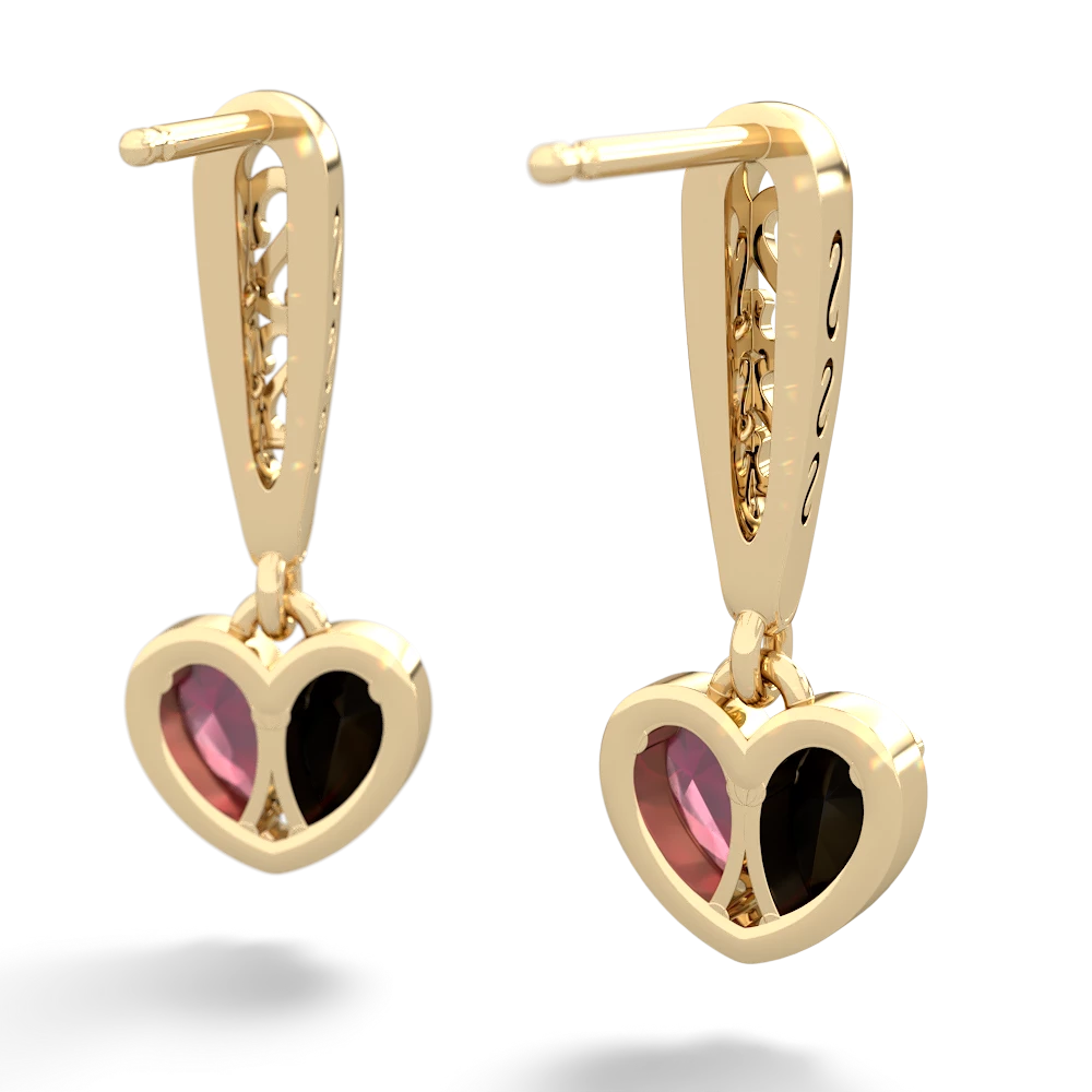 Onyx Filligree Heart 14K Yellow Gold earrings E5070