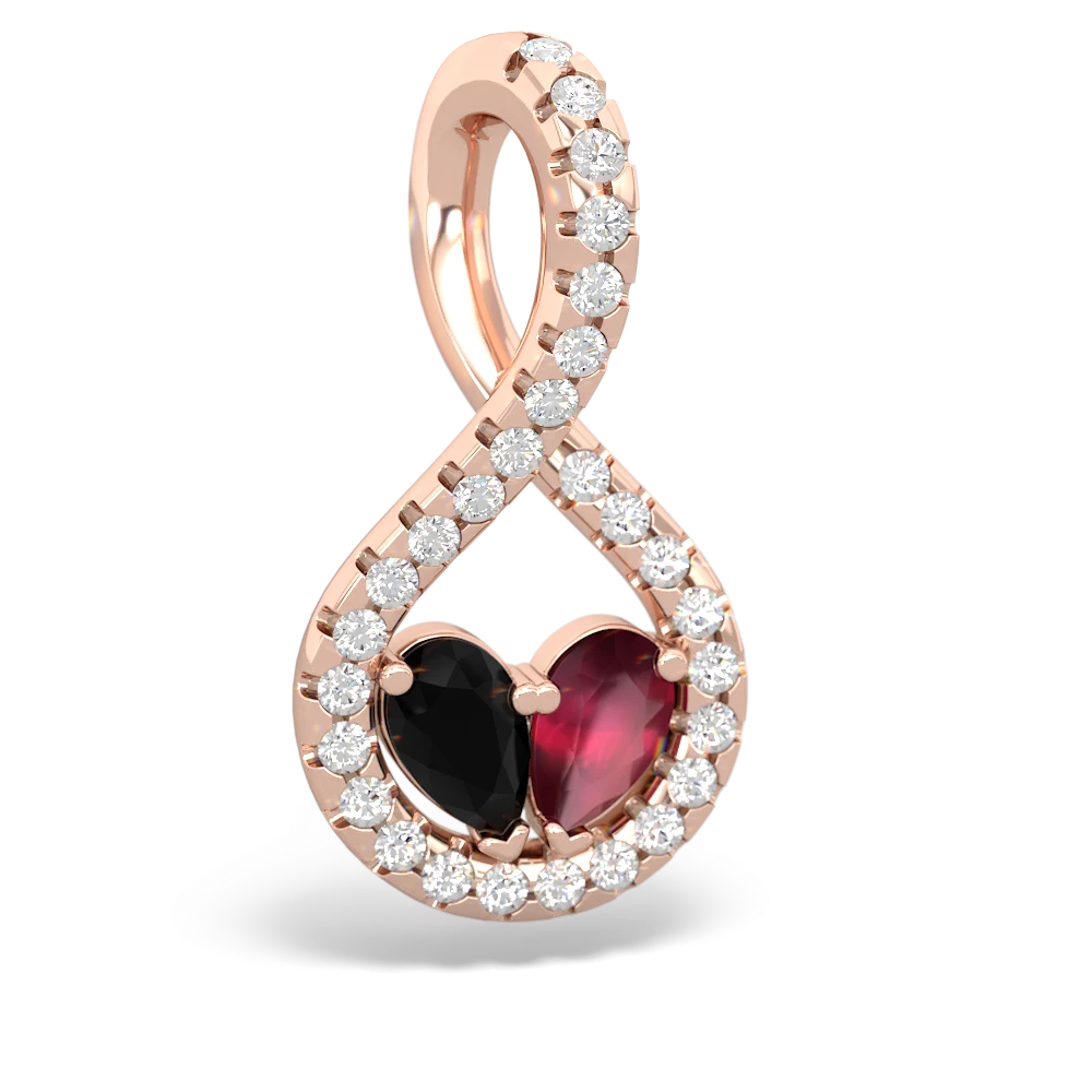 Onyx Pave Twist 'One Heart' 14K Rose Gold pendant P5360