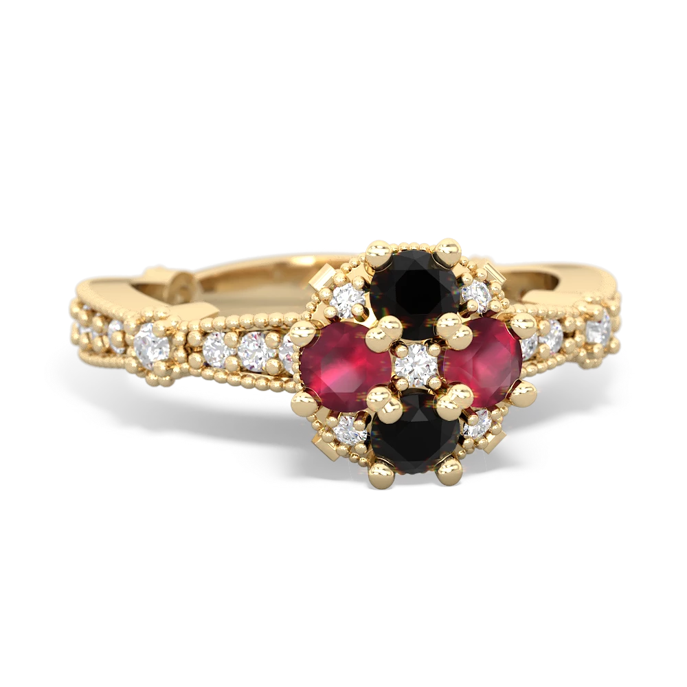 Onyx Sparkling Tiara Cluster 14K Yellow Gold ring R26293RD