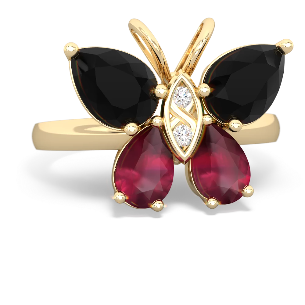 Onyx Butterfly 14K Yellow Gold ring R2215