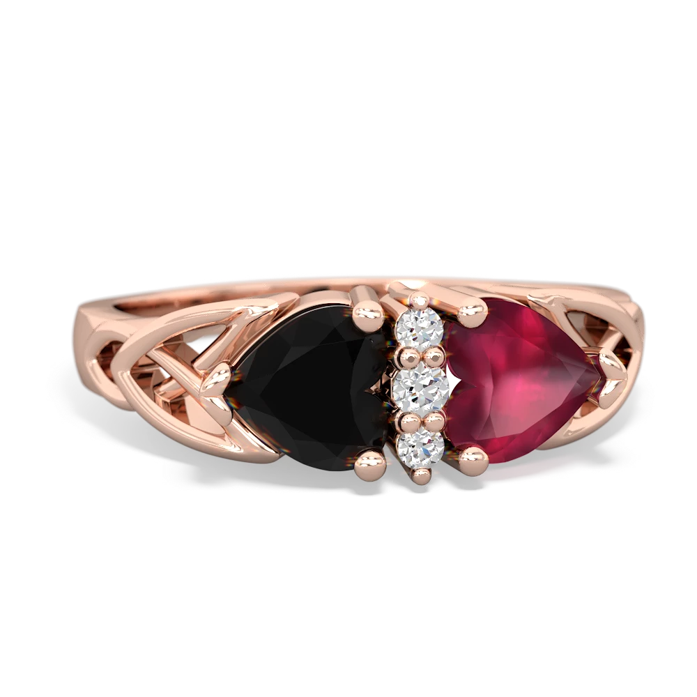 Onyx Celtic Knot Double Heart 14K Rose Gold ring R5040