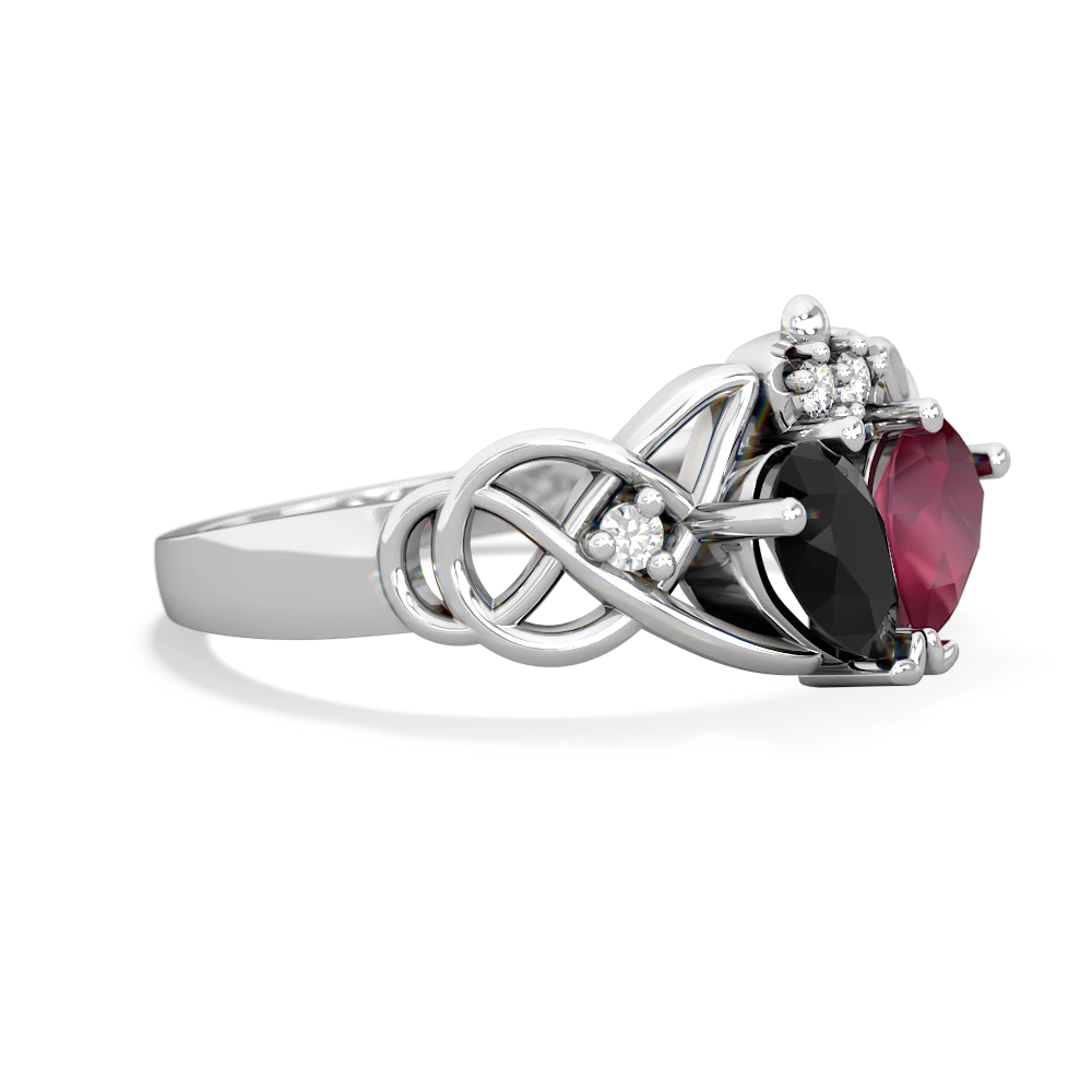 Onyx 'One Heart' Celtic Knot Claddagh 14K White Gold ring R5322