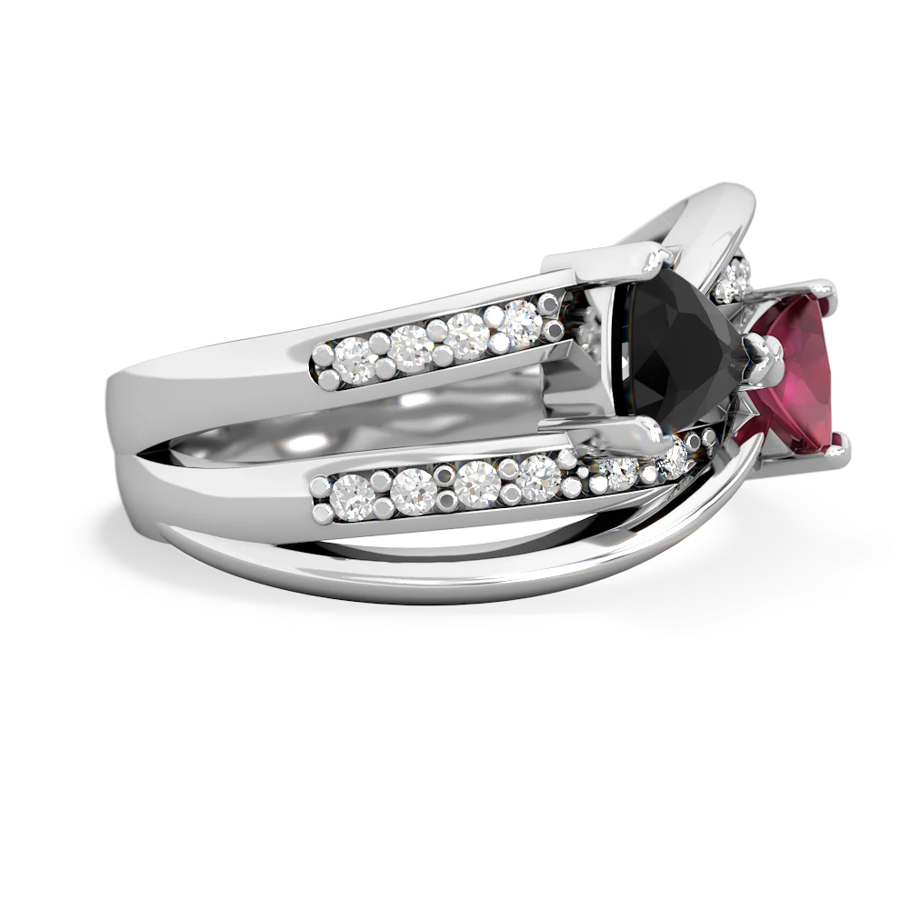 Onyx Ruby Bowtie ring 14K White Gold JewelsForMe