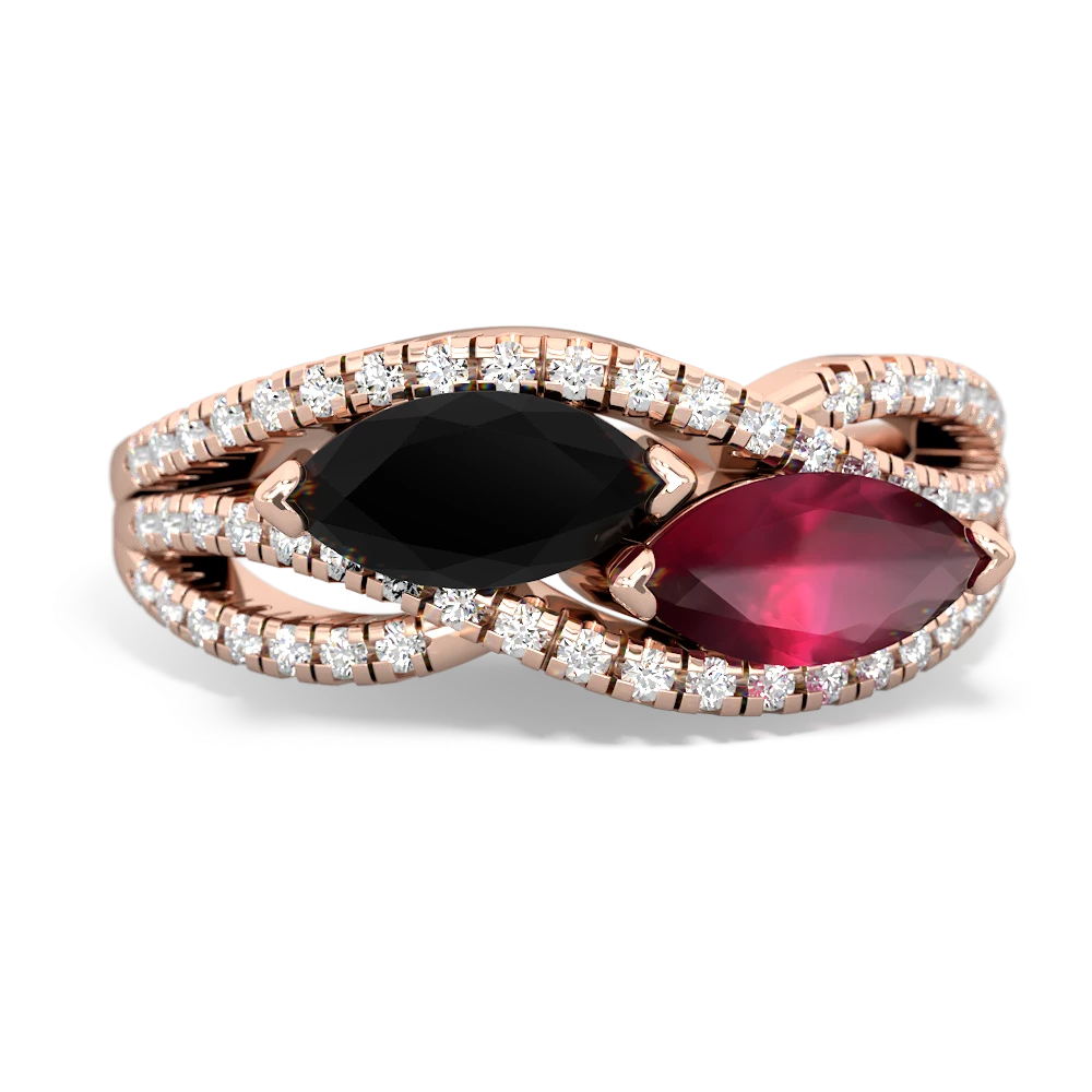 Onyx Diamond Rivers 14K Rose Gold ring R3070