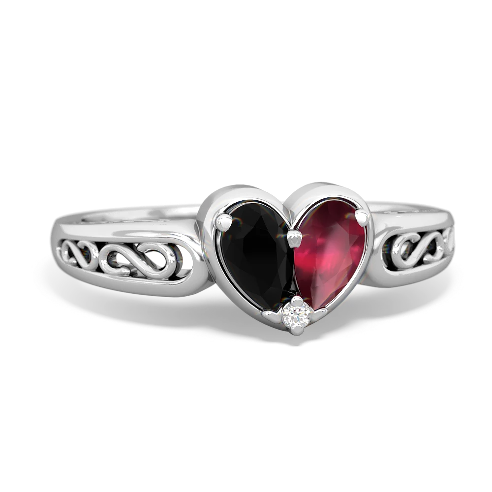 Onyx Filligree 'One Heart' 14K White Gold ring R5070