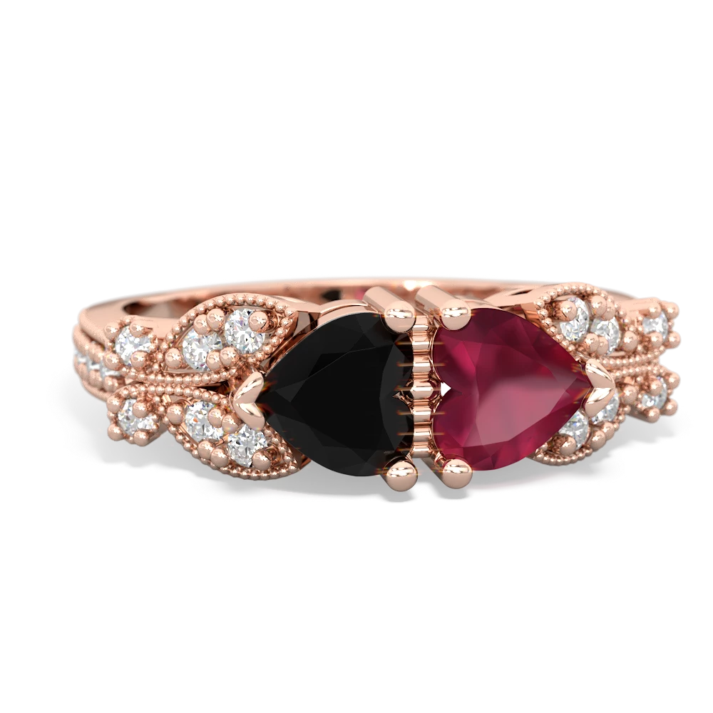 Onyx Diamond Butterflies 14K Rose Gold ring R5601