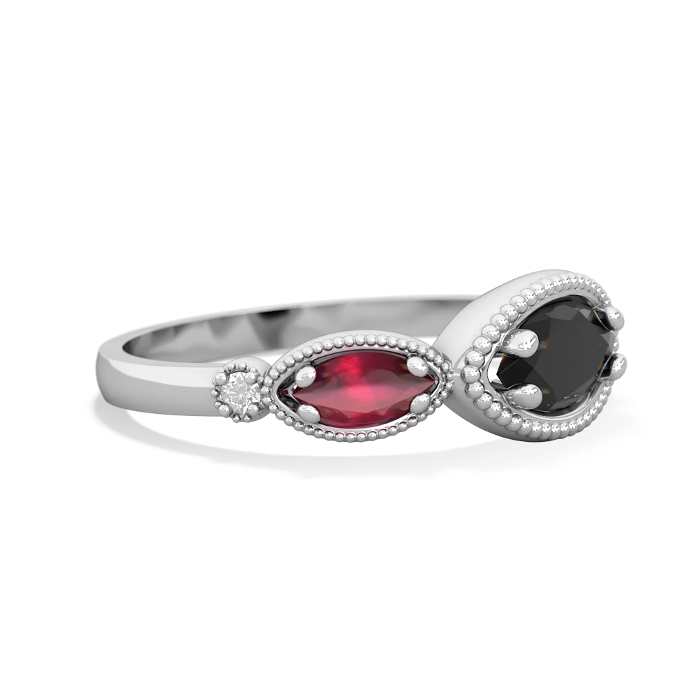 Onyx Milgrain Marquise 14K White Gold ring R5700