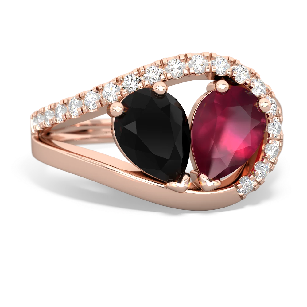 Onyx Nestled Heart Keepsake 14K Rose Gold ring R5650