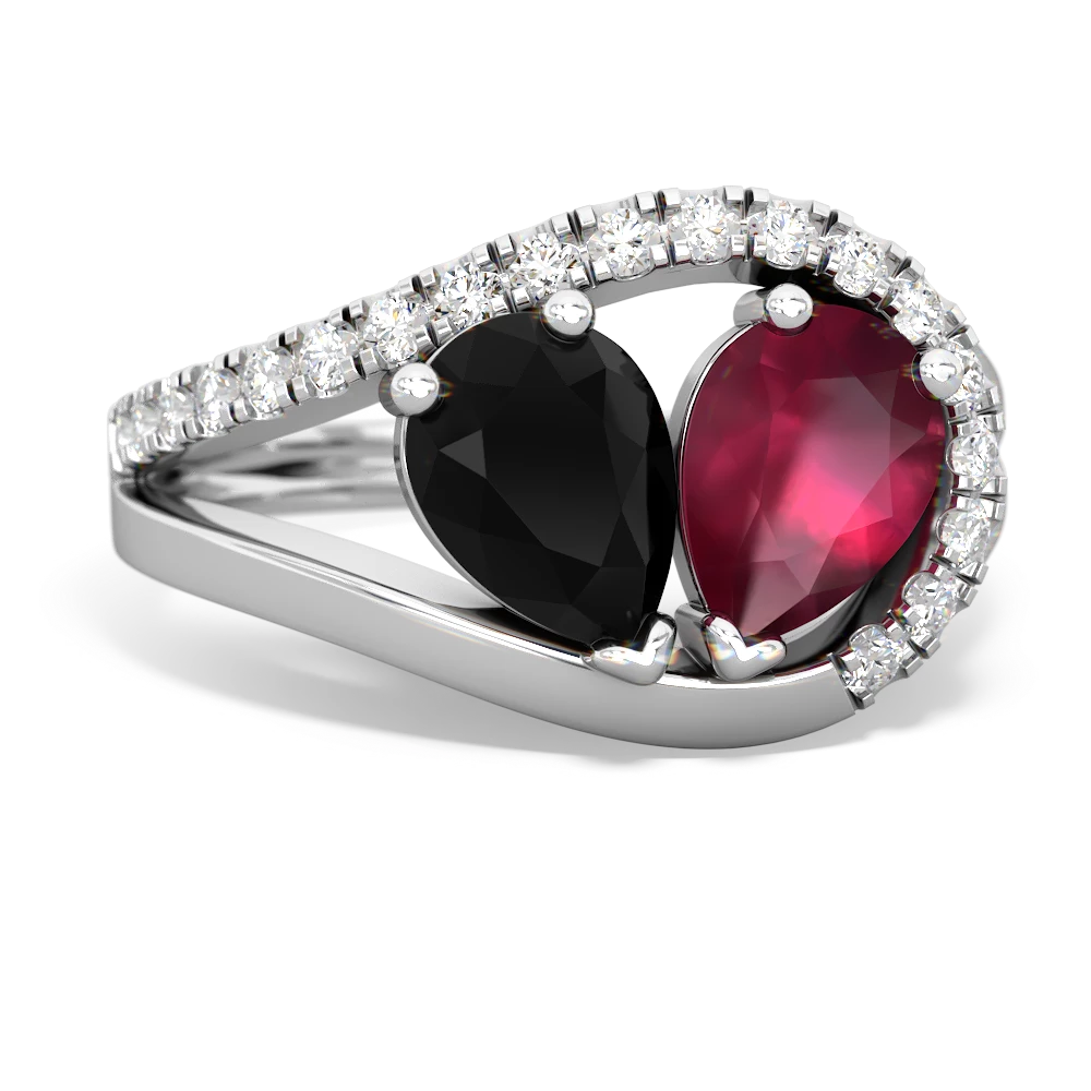 Onyx Nestled Heart Keepsake 14K White Gold ring R5650