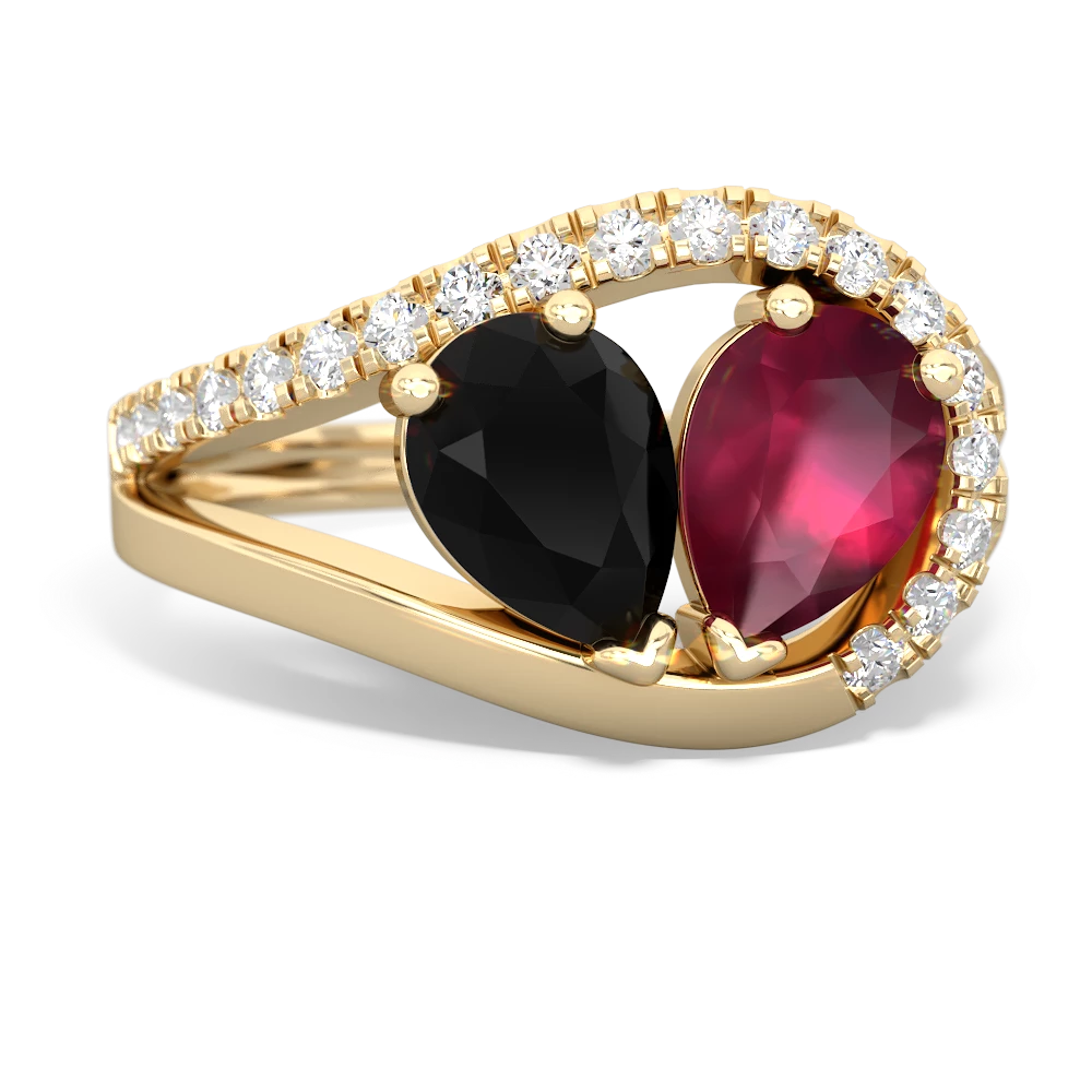 Onyx Nestled Heart Keepsake 14K Yellow Gold ring R5650