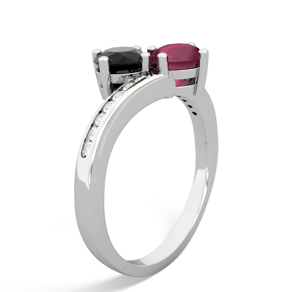 Onyx Channel Set Two Stone 14K White Gold ring R5303