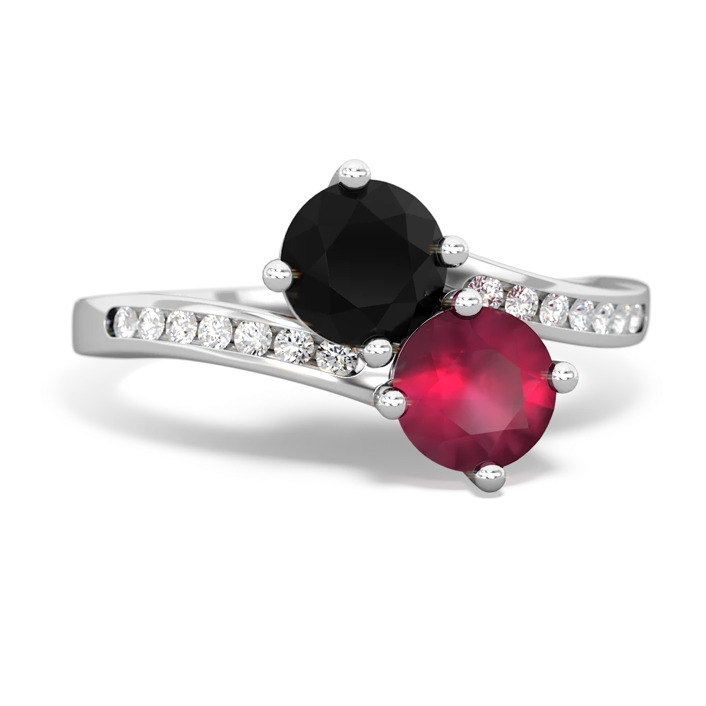 Onyx Channel Set Two Stone 14K White Gold ring R5303