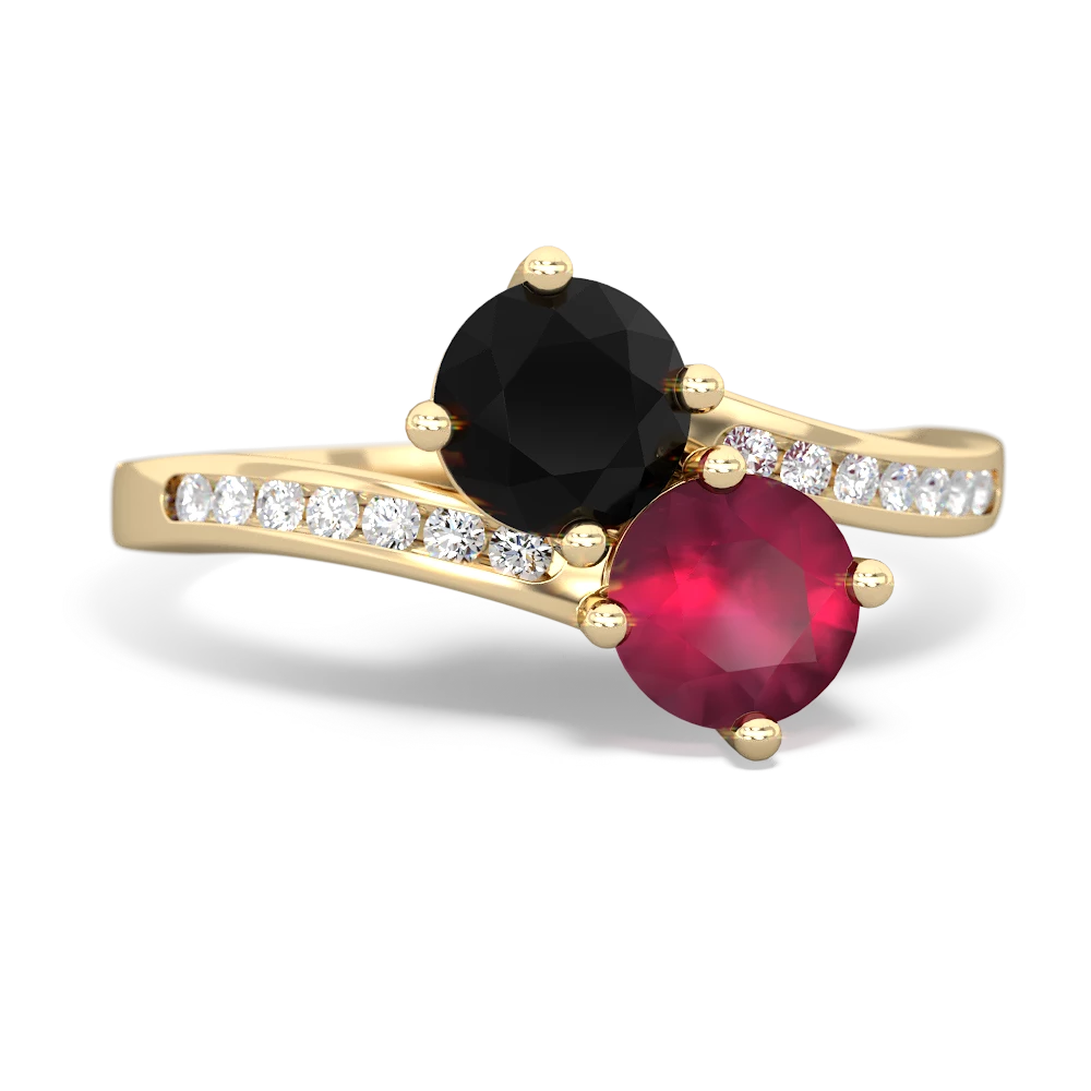 Onyx Channel Set Two Stone 14K Yellow Gold ring R5303