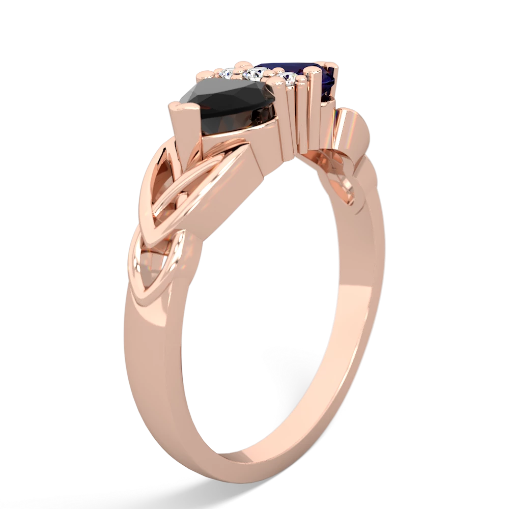 Onyx Celtic Knot Double Heart 14K Rose Gold ring R5040