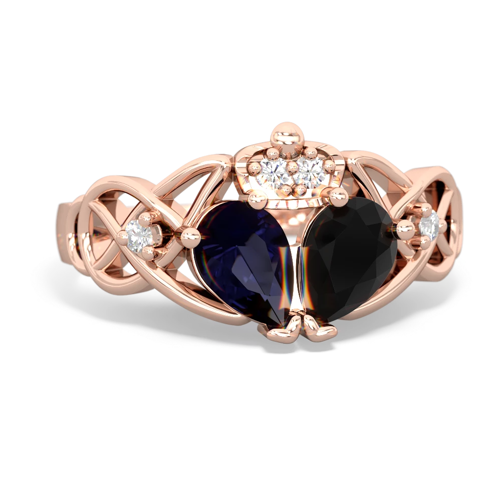 Onyx 'One Heart' Celtic Knot Claddagh 14K Rose Gold ring R5322