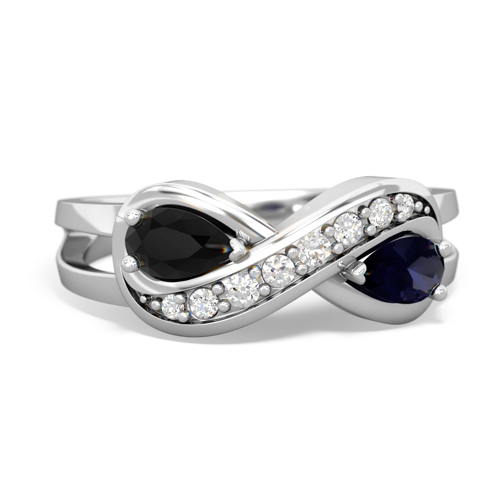 Onyx Diamond Infinity 14K White Gold ring R5390