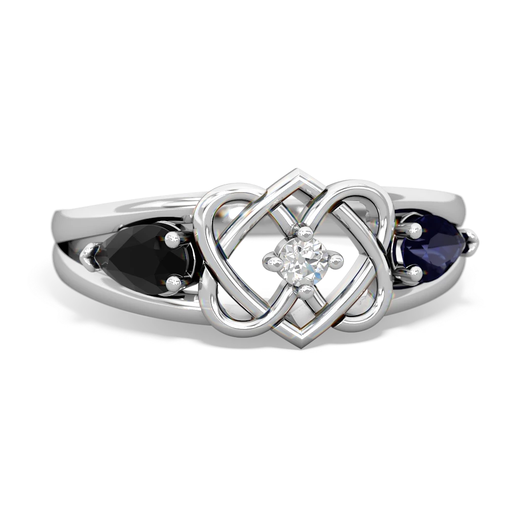 Onyx Hearts Intertwined 14K White Gold ring R5880