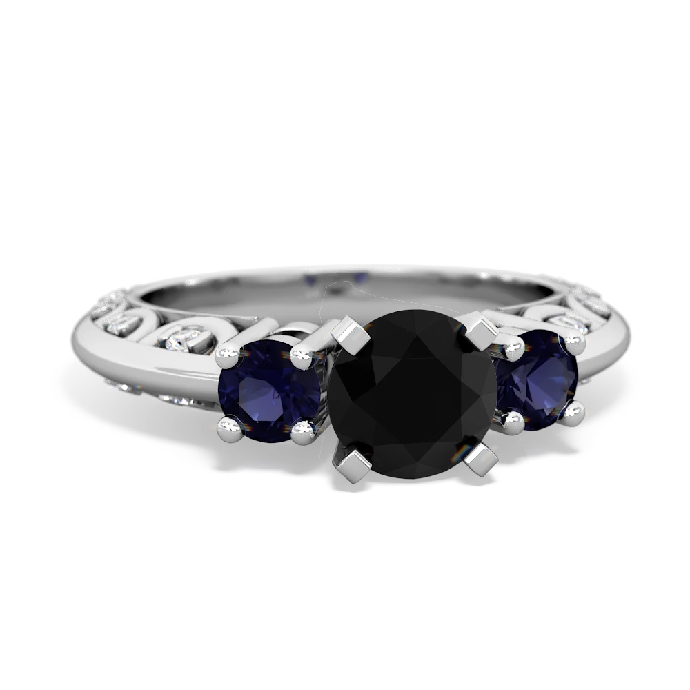 Onyx Art Deco Eternal Embrace Engagement 14K White Gold ring C2003