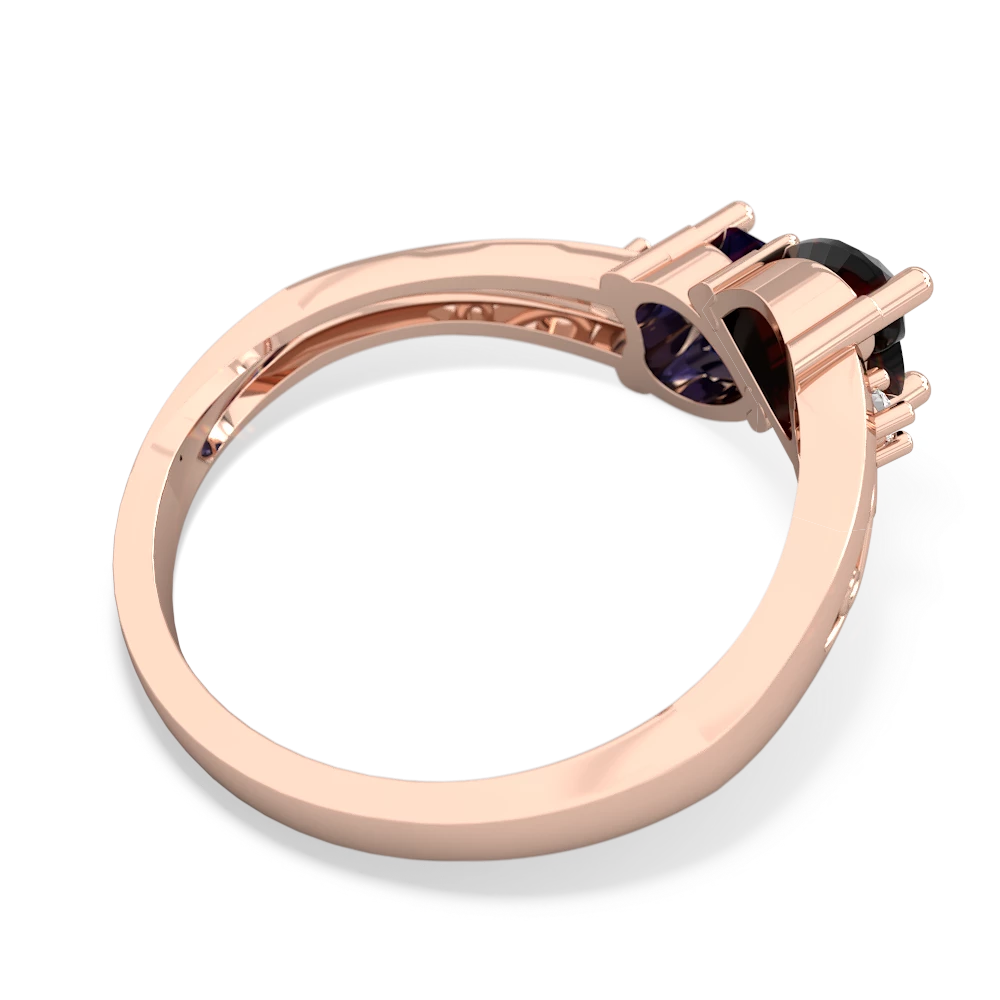 Onyx Snuggling Hearts 14K Rose Gold ring R2178