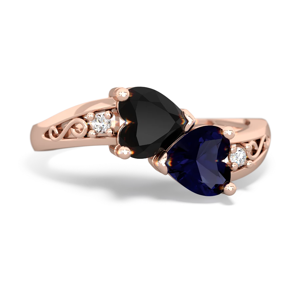 Onyx Snuggling Hearts 14K Rose Gold ring R2178