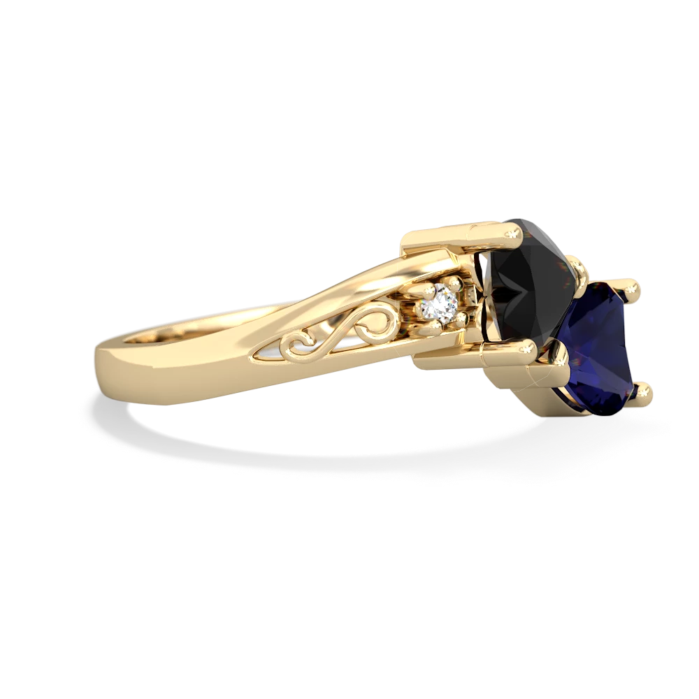 Onyx Snuggling Hearts 14K Yellow Gold ring R2178