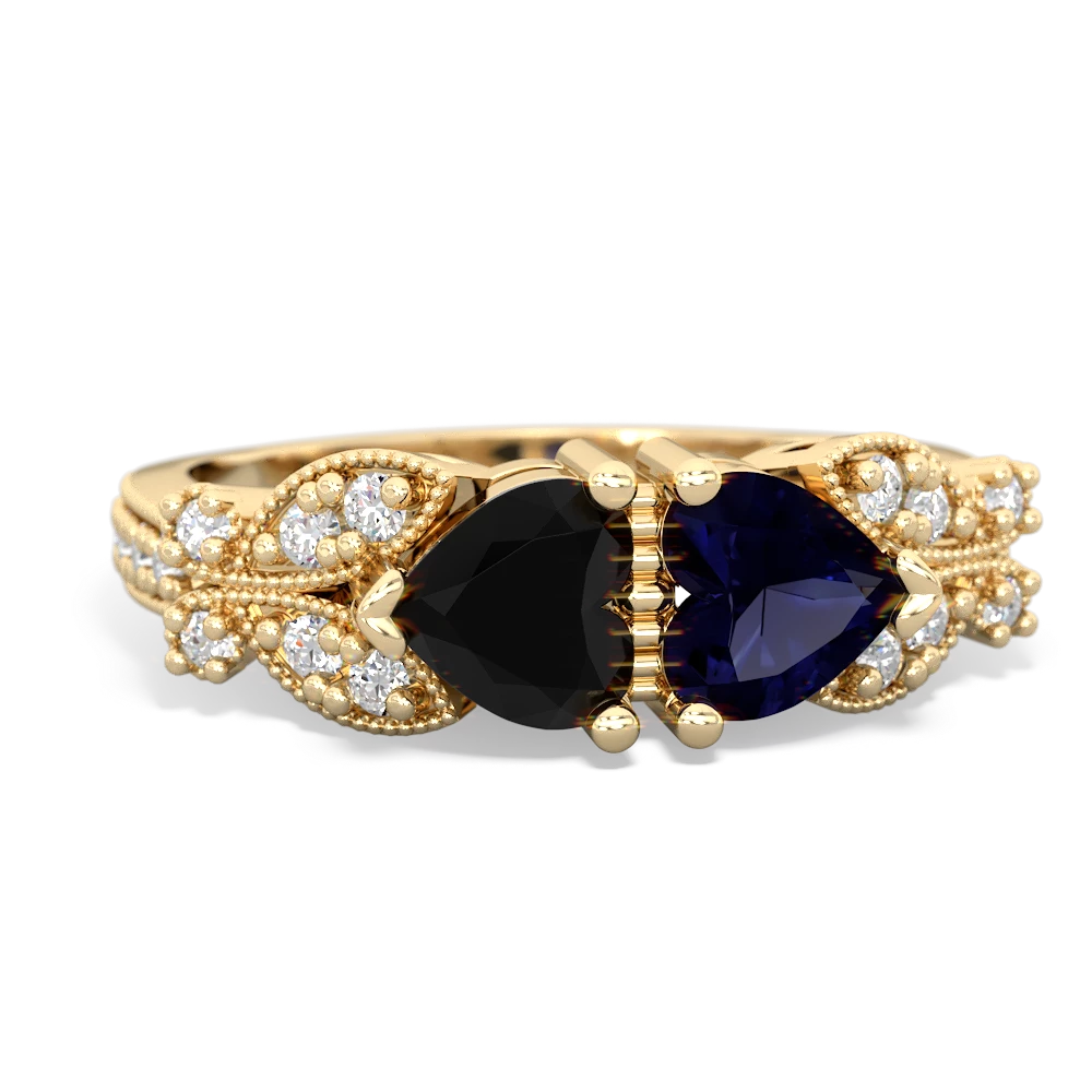 Onyx Diamond Butterflies 14K Yellow Gold ring R5601