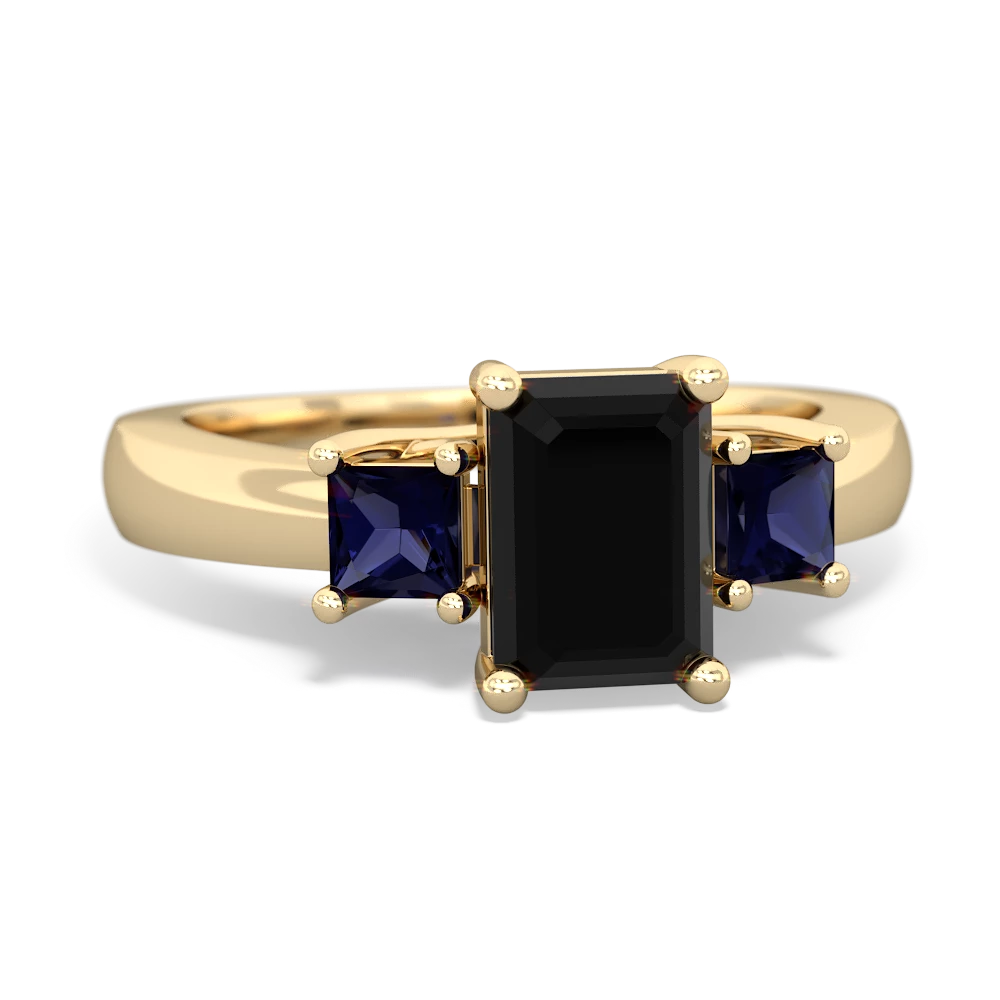 Onyx Three Stone Emerald-Cut Trellis 14K Yellow Gold ring R4021