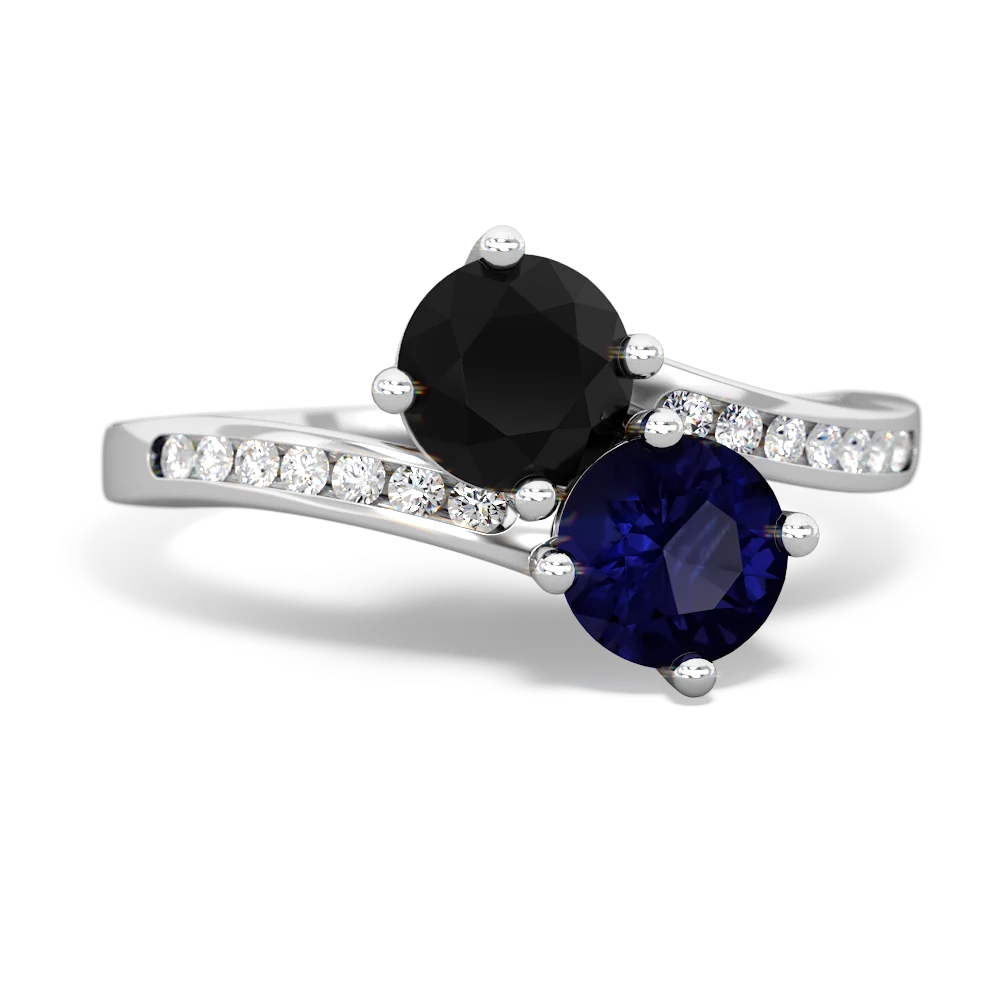 Onyx Channel Set Two Stone 14K White Gold ring R5303