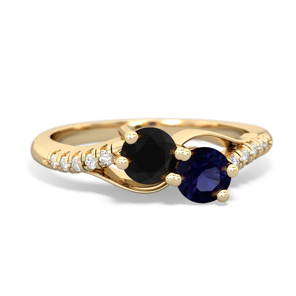 Onyx Infinity Pave Two Stone 14K Yellow Gold ring R5285