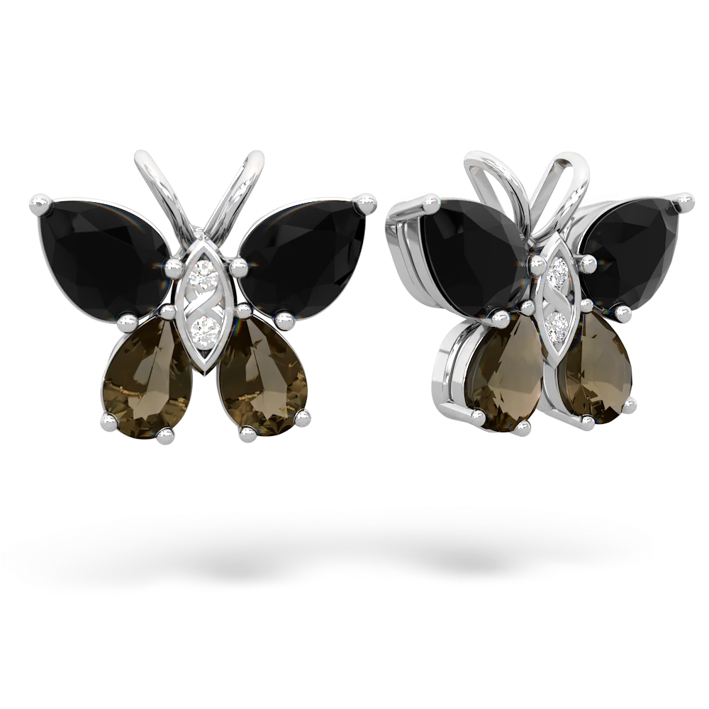 Onyx Butterfly 14K White Gold earrings E2215