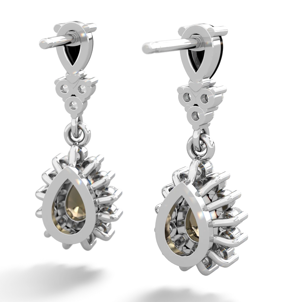 Onyx Halo Pear Dangle 14K White Gold earrings E1882