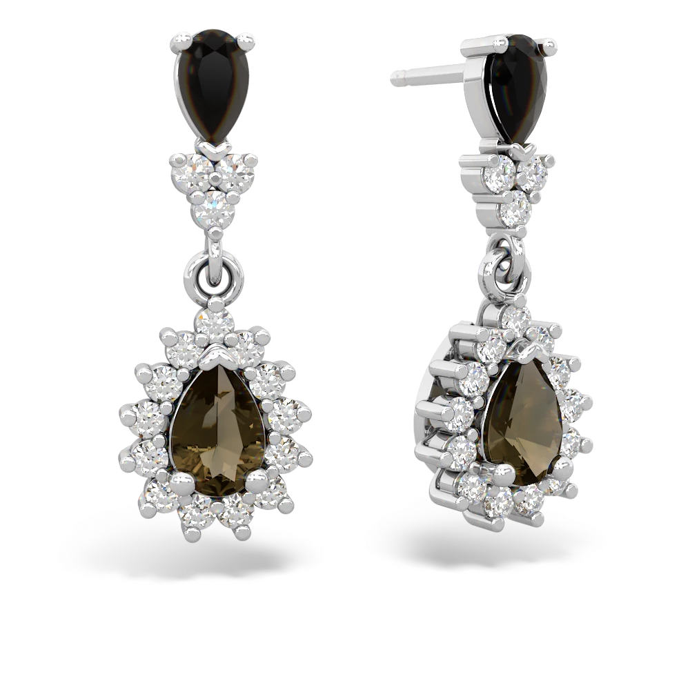 Onyx Halo Pear Dangle 14K White Gold earrings E1882