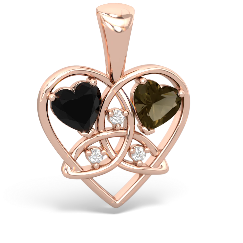 Onyx Celtic Trinity Heart 14K Rose Gold pendant P5331