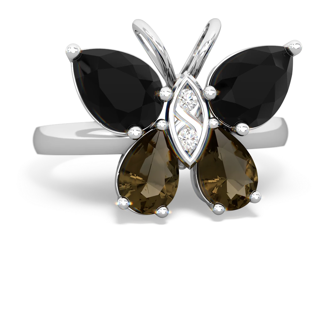 Onyx Butterfly 14K White Gold ring R2215