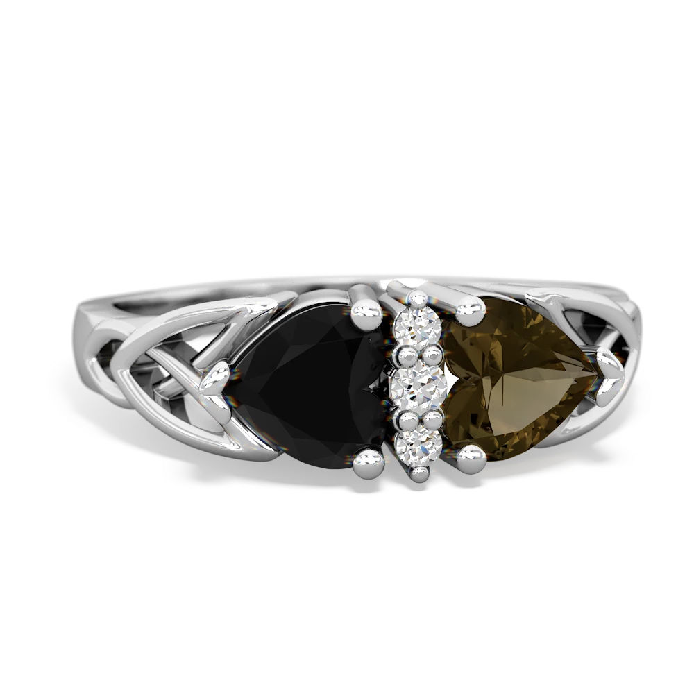 Onyx Celtic Knot Double Heart 14K White Gold ring R5040