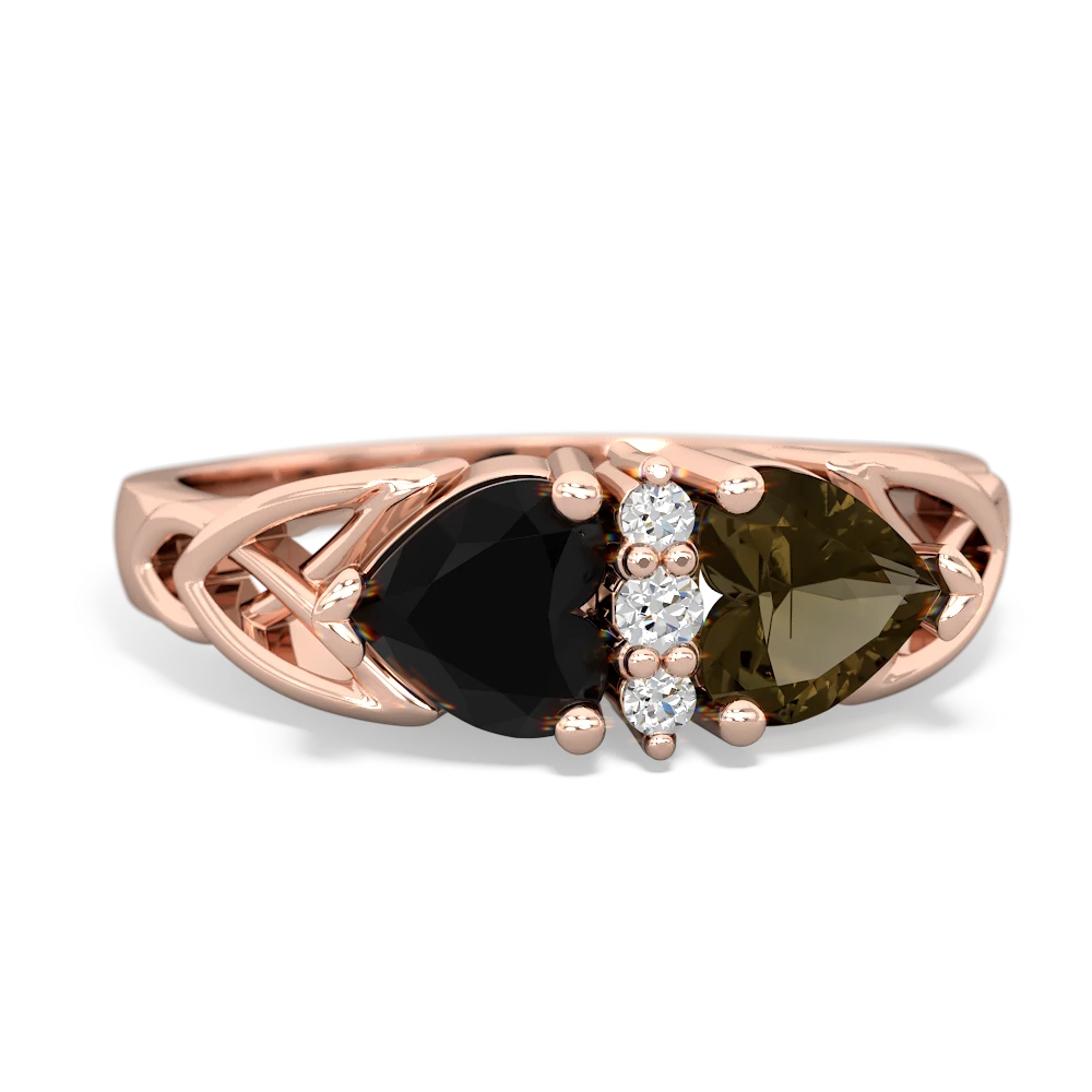 Onyx Celtic Knot Double Heart 14K Rose Gold ring R5040