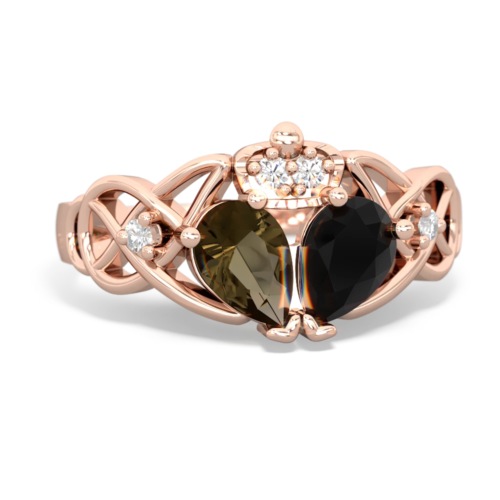 Onyx 'One Heart' Celtic Knot Claddagh 14K Rose Gold ring R5322