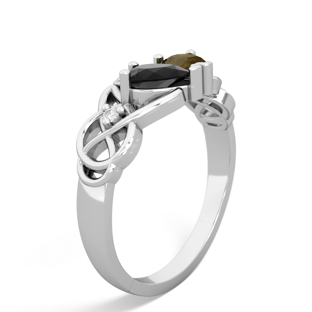 Onyx 'One Heart' Celtic Knot Claddagh 14K White Gold ring R5322