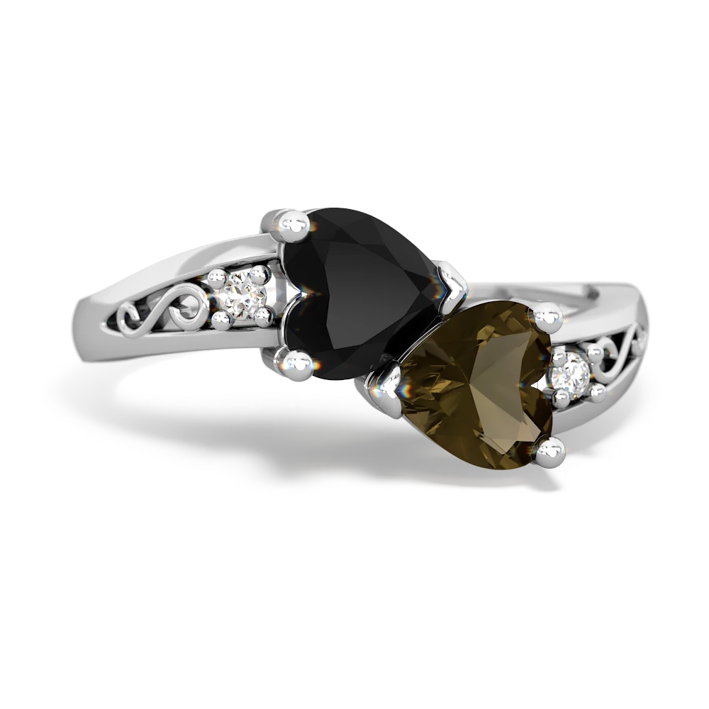 Onyx Snuggling Hearts 14K White Gold ring R2178