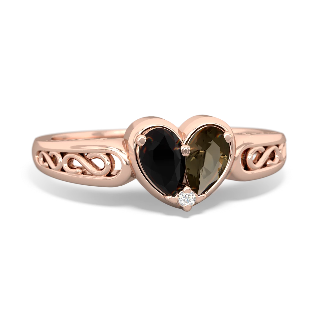 Onyx Filligree 'One Heart' 14K Rose Gold ring R5070