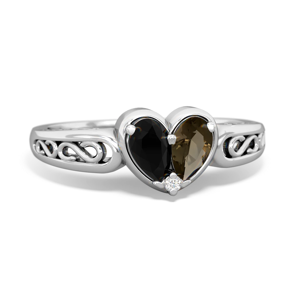 Onyx Filligree 'One Heart' 14K White Gold ring R5070