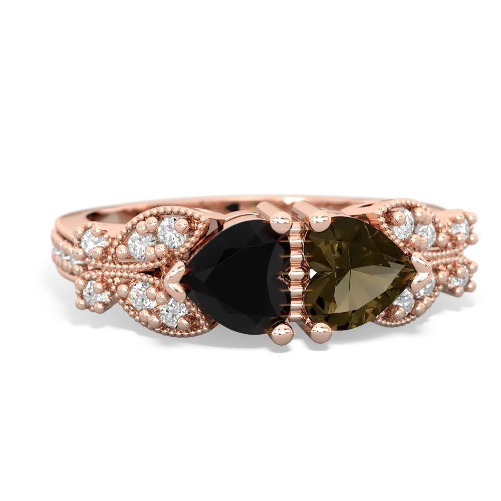 Onyx Diamond Butterflies 14K Rose Gold ring R5601