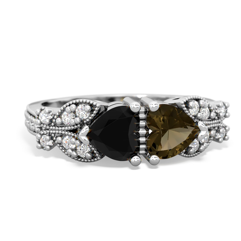 Onyx Diamond Butterflies 14K White Gold ring R5601