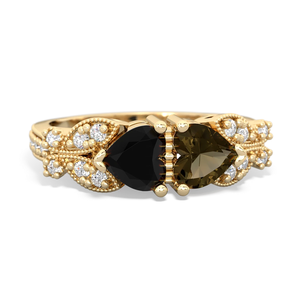 Onyx Diamond Butterflies 14K Yellow Gold ring R5601