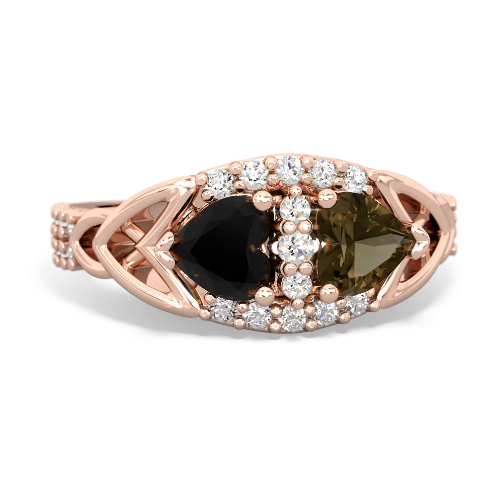 Onyx Sparkling Celtic Knot 14K Rose Gold ring R2645