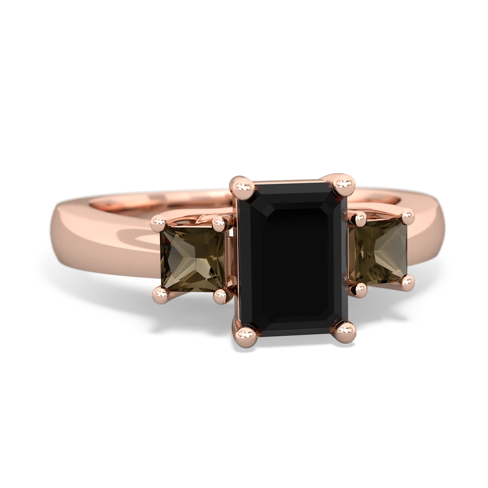 Onyx Three Stone Emerald-Cut Trellis 14K Rose Gold ring R4021