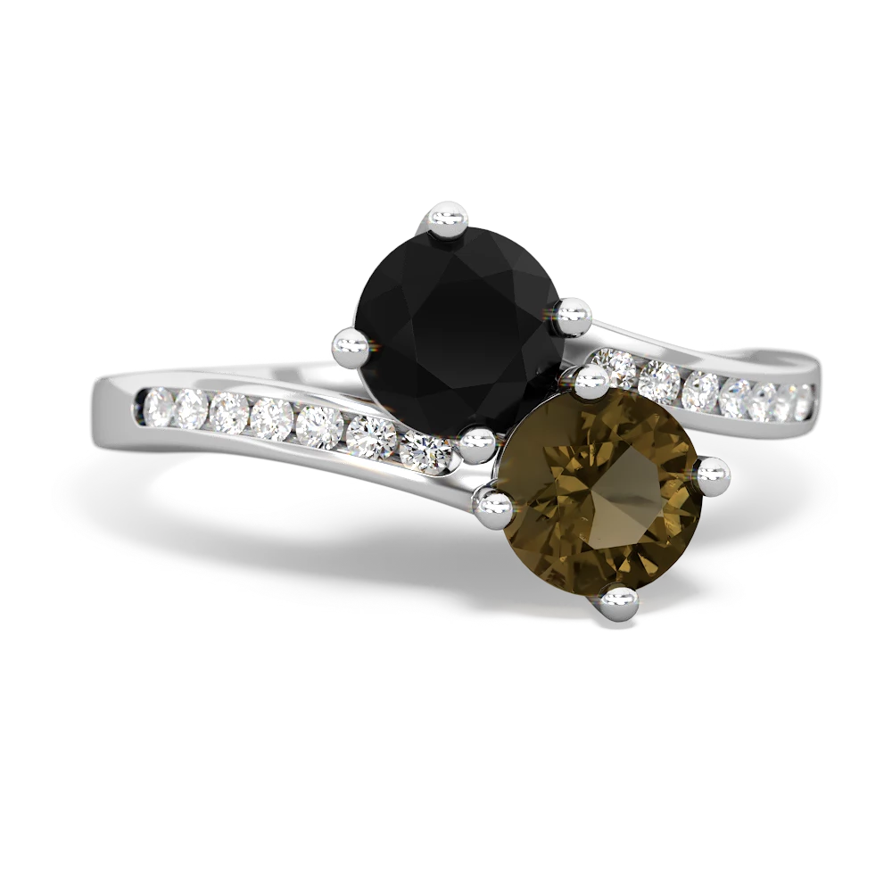 Onyx Channel Set Two Stone 14K White Gold ring R5303