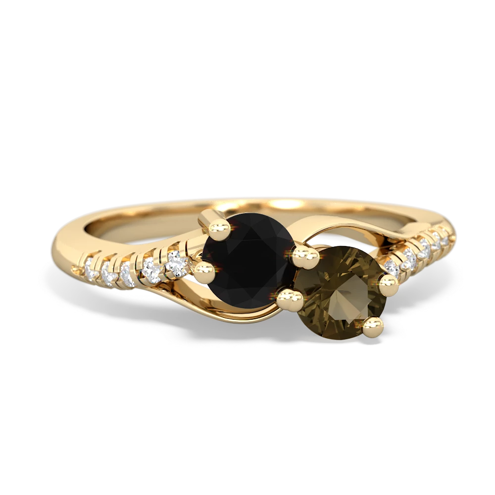 Onyx Infinity Pave Two Stone 14K Yellow Gold ring R5285