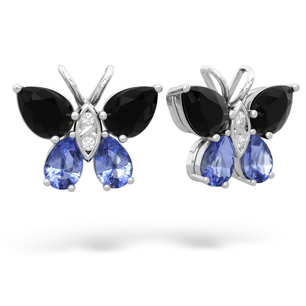 Onyx Butterfly 14K White Gold earrings E2215